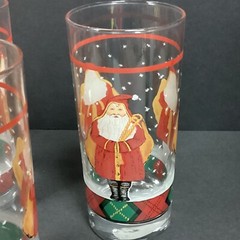 Set Of Seven Block Father Christmas glasses Tumblers 14 oz. 6.25”H