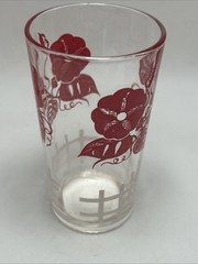 Vintage Red Morning Glory Floral Flowers Juice Glasses Cottage Core MCM Set Of 4