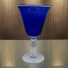 Large Retro Cobalt Blue And Clear Art Deco Goblet Wine Martini Glass