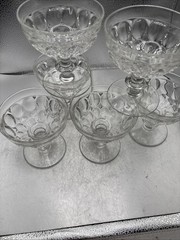 6 Vintage Pilgrim Jeanette Clear Glass Thumbprint Sherbet or Champagne