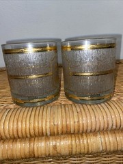 Vintage Mt. RUSHMORE Low Ball Bar Glasses by Culver Glassware 22k Gold USA