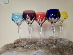 New FABERGE LAUSANNE CORDIAL CRYSTAL GLASSES SET 5 wine champagne colored box