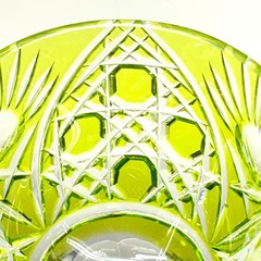 Vintage Bohemian Cased Chartreuse Green Cut-To-Clear Crystal Wine Glass Goblet