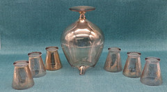 Rare MCM Dorothy Thorpe Gold Fleck Footed Roly Poly Drink Pitcher w/ 6 Glasses