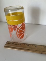 Vintage Retro Orange Slice Glass Citrus Juice Tumbler 1970s Yellow Stripes