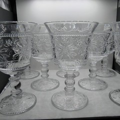 Temptations Clear Embossed Glass Goblets Set of 8 – Floral Lace Old World – 6” T