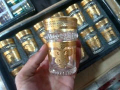 GORGEOUS Set of 12 Vintage Glasses Gold decorative Glassware