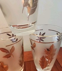 LIBBEY Golden Foliage Gold Leaf Frosted 12 oz Tumblers MCM 7-Glasses Retro EUC