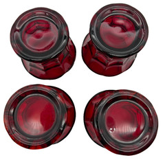 Vintage Set Of 4 Viking Ruby Red Georgian Honeycomb Flat Tumbler 4″ Tall