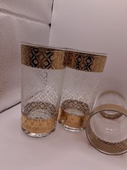 Vtg. Culver Ltd. Scintilla 22K Gold Highball Tumblers 3 Floral Diamond Glasses