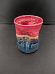 Parsley Pottery Handmade Ceramic Tumbler / Handleless Mug – Red over Blue Glaze