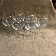 lenox Laurent Crystal Glass Gold Trim 6 Inch Wine Stem Lot Of Six Pieces
