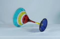 HANDMADE & BLOWN 7 1/2″ MARTINI MARGARITA BLUE RED YELLOW GOLD GOBLET-ROMANIA-5