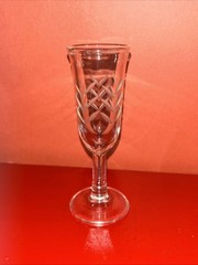 Vintage Pair of Cut Crisscross Clear Glass Liquor Shot Glass Cordials