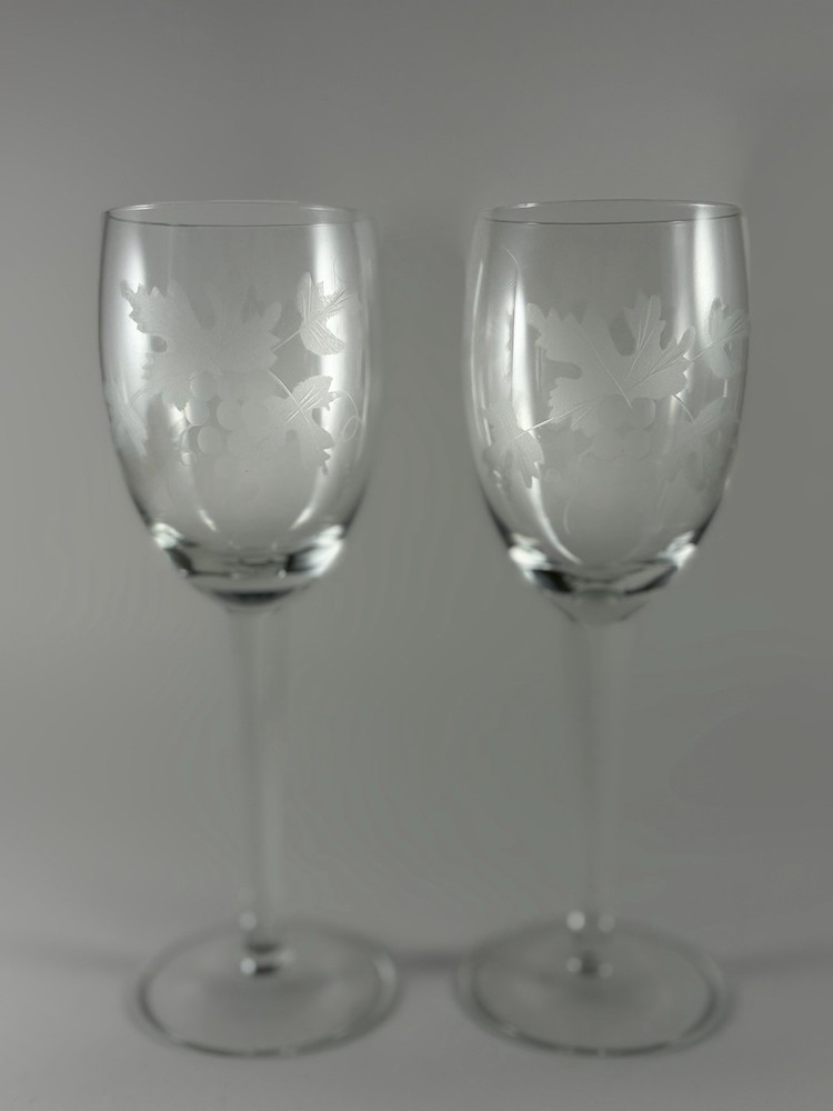 1980s Romanian Aperitif Etched Wine Glasses-Grape Leaves (set Of 2)