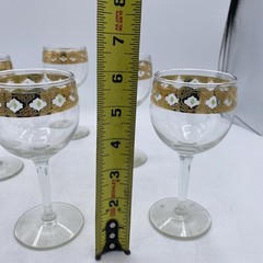 Set 8 Vintage Blown Glass Culver Antiqua Ornate 22K Gold Band 6″ Wine Glasses