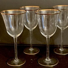 Vtg 6 Baccarat France Directoire Gold Trimmed Crystal Tall Wine Glasses 8″ Tall