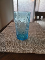 Vtg Seneca Driftwood Glass Tumbler Crinkle Peacock Blue 6″