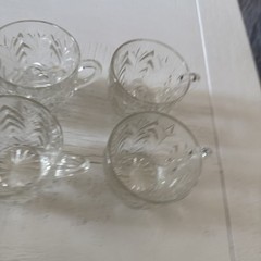 Jeannette Glass Co ~ FEATHER CLEAR PUNCH CUPS – 1950’S – 5 OZ – Set of 4