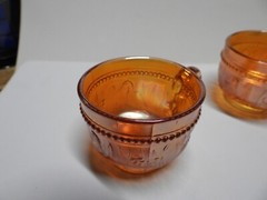 3 Dugan Stork and Rushes Marigold Carnival Glass Punch Cups Vintage Birds