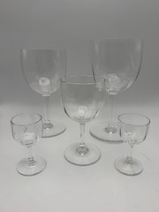 Baccarat Montaigne Optic Crystal Stemware Set 5 Pc France Signed Goblets Glass