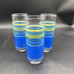 Libbey Glass Blue, Green & Yellow Stripe 16 oz Tumbers