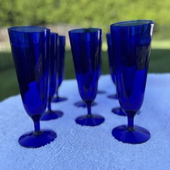 Vintage Pier One Cobalt Blue Pilsner Glass Set of Nine Contemporary 2000s Y2K