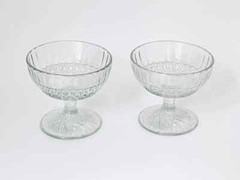 Pair Of Vintage Champagne Pressed Glasses Hobstar, Cane Pattern, Dessert Bowls
