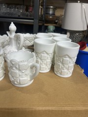 14 Westmoreland White Milk Glass Drinkware & Serving Lot: Mug, Bowls, Pitcher