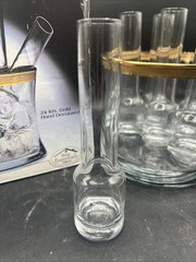 Imperial Crystal Collection Vodka Set 7 Piece 24K Gold Hand Decorated
