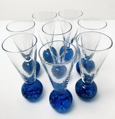 Vintage Bubble Ball Base Shot Glass Cordial Shooter Cocktail Bar Set 8 Stemless