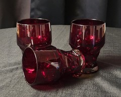 Vintage Ruby Red Tumblers – Georgian Honeycomb Pattern by Viking Glass Set of 3