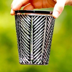 Edo Kiriko Hand Cut To Clear Crystal Glasses For Whiskey Vodka Water 10oz Black