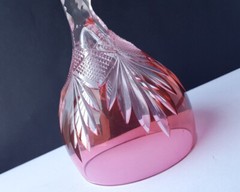 Old Wine Glass Crystal Glass Overlay Glass Raspberry Red Hand-Cut L2