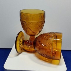 Vintage Tiara Amber Sandwich Water Goblets Set of 2 Indiana Glass 1971-1989