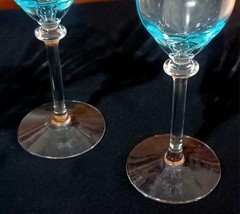 4 Vintage 1930s Fostoria VERSAILLES BLUE AZURE Etched Water Goblet Glasses 8.25″