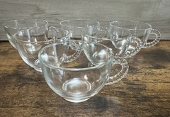 Vintage Clear Glass Punch Cups Textured Loop Handles Coffee Tea Cups Set 6