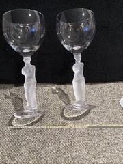 2 VTG Bayel Venus de Milo Claret Wine Glass Frosted Satin Goddess Nude