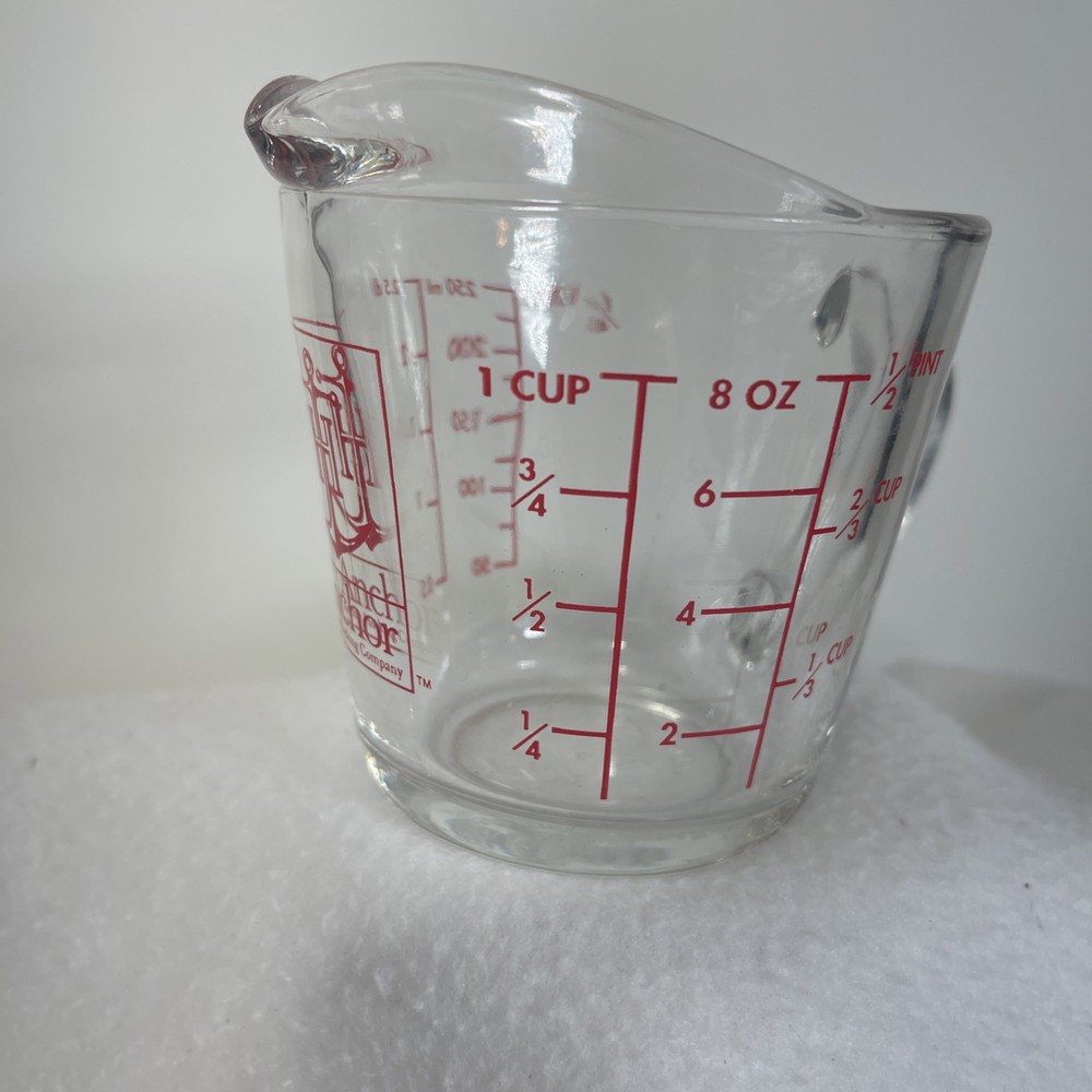 Vintage Anchor Hocking 1 Cup Measuring Cup USA Red Lettering