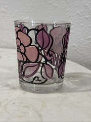 Retro Floral MCM Bar wear 3 Glass Pink Black Italian Design VTG Lowball Cocktail