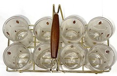 VTG Libbey MCM Hollywood Regency Highball Frosted GoldLeaf Glasses Caddy Holder