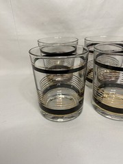 Vintage Set Of 4 Luminarc J.D. Durand Low Ball Glasses Black Gold *READ