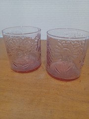 Pink Daisy Drinking Glasses Rose Pink Low Ball Set of 2 Floral Juice Glass Cups