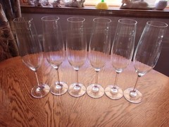 Ribbed Champagne Flute Smooth Stem 9 7/8″ Crystal Blown Glass – Set of 6