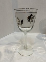 6 Vtg MCM Silver Rim Stemmed Frosted Wine Glasses Metallic Leaf Goblet 7.25″