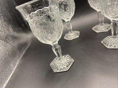 Antique EAPG Indiana Glass Daisy & Button Narcissus Goblets Hex Foot Set 5 c1910