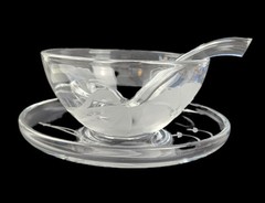 Vintage Fostoria Morning Glory Carved Glass 3-piece Mayo Set