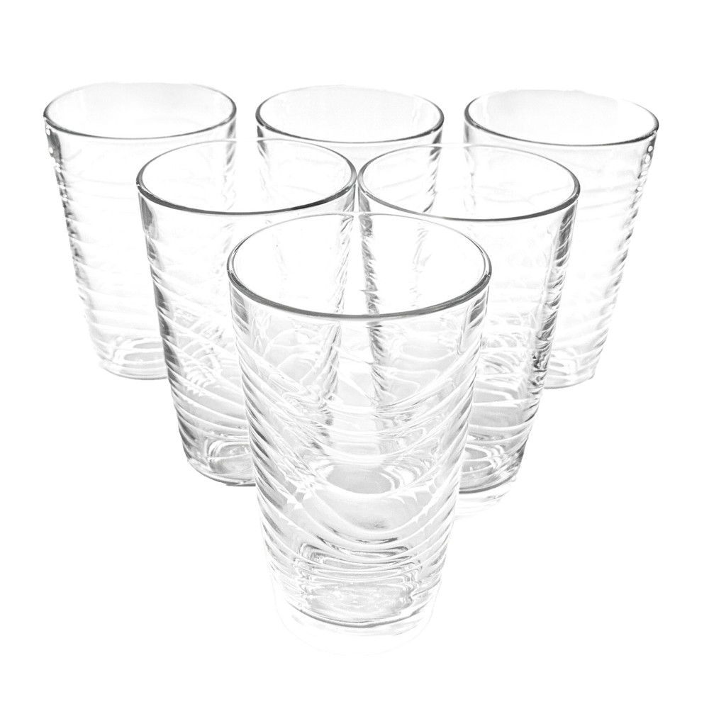 6 Vintage Libbey Orbita Cooler Glasses 18oz Clear Swirl Wavy Textured Tumblers