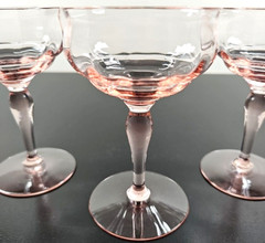 3 Pink Optic Rib Champagne Tall Sherbet Set Depression Elegant Bowl Stemware Lot