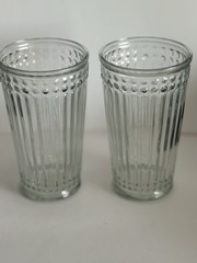 2 Anchor Hocking OLIVIA ISABELLA Dots Vertical Lines 16 Oz Glass Tumblers